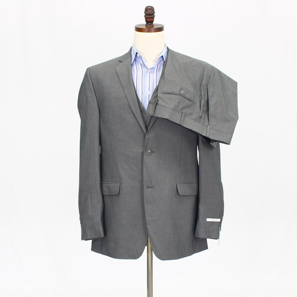Perry Ellis 42L 36x31 Gray 3-Piece Full Suit 2-Button Herringbone R537